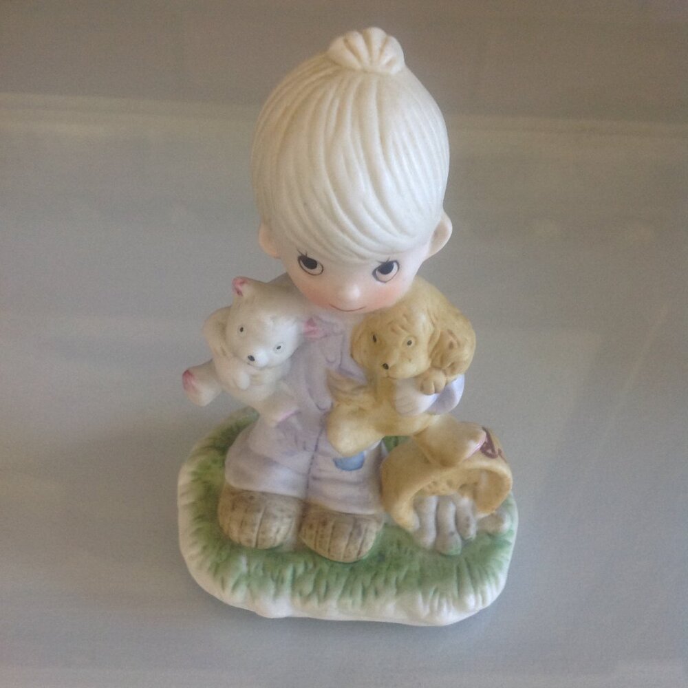 Precious Moments Boy with Cat & Dog by Ensco